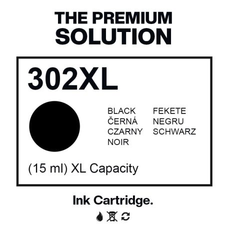 HP 302XL / F6U68AE XL 2,5x-es kapacitású  fekete-black prémium utángyártott tintapatron, patron- hewlett packard